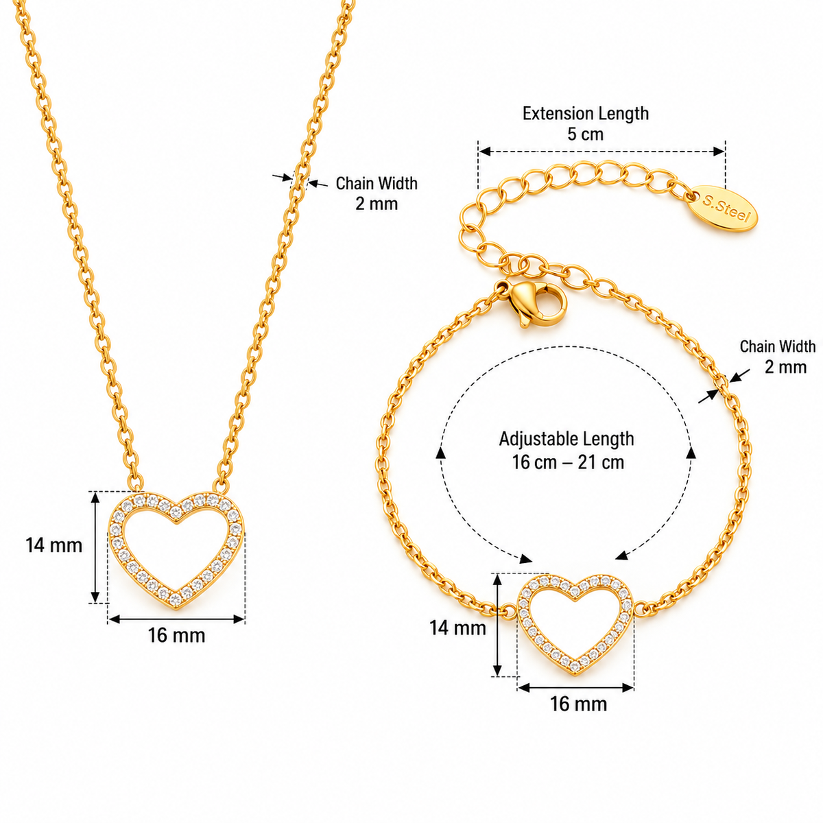 Celestial Heart Crystal Necklace & Bracelet Set