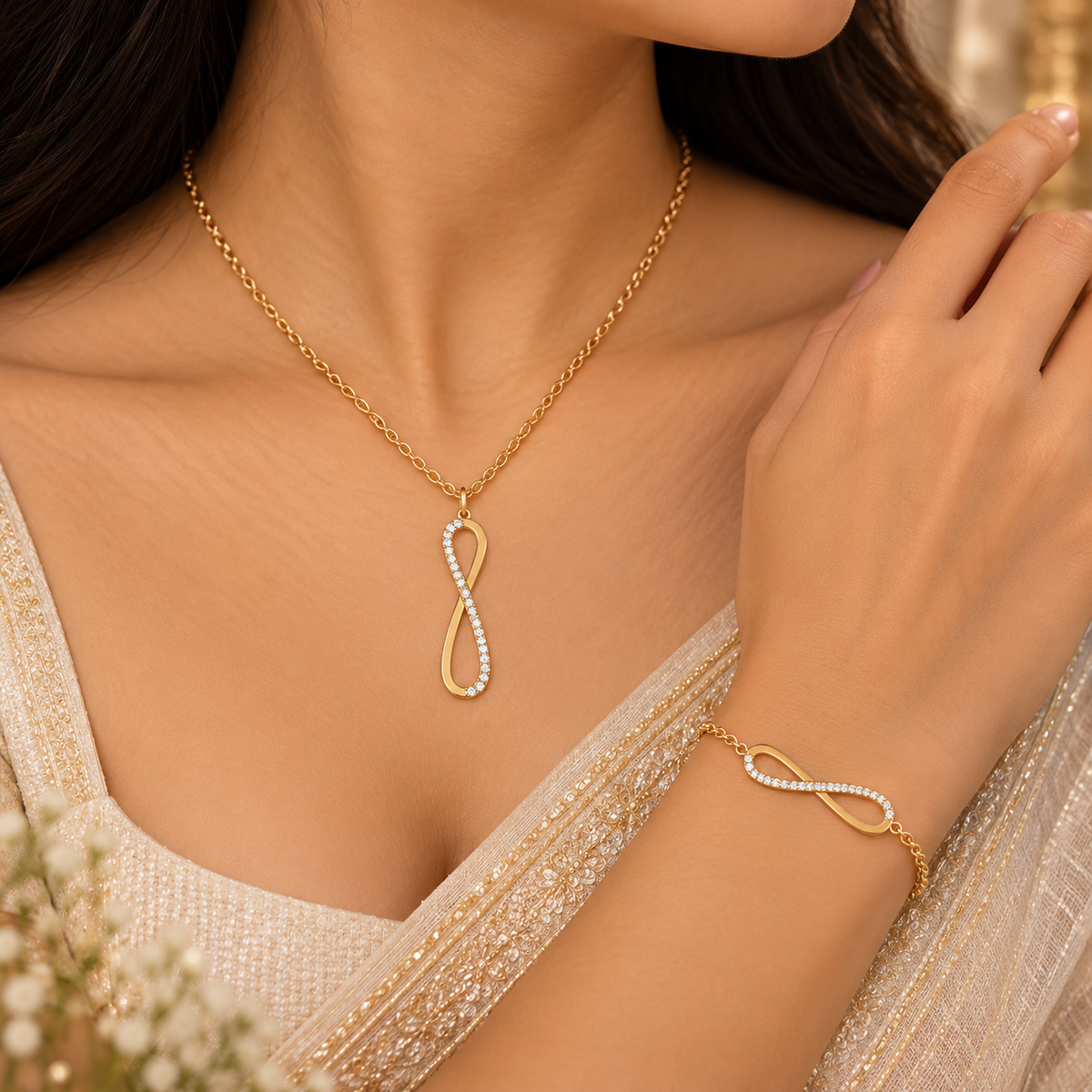 Infinity Pavé Link Necklace & Bracelet Set