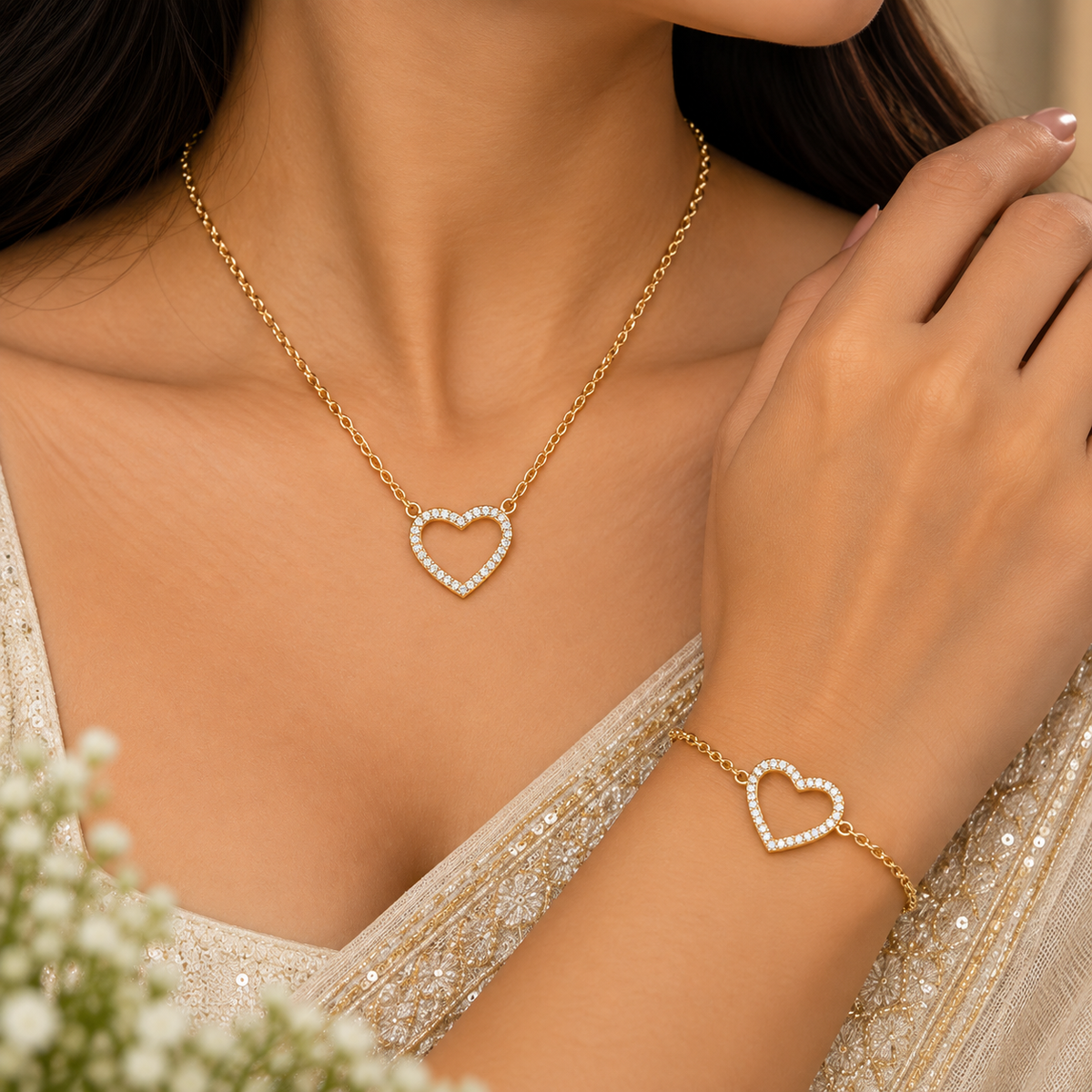 Celestial Heart Crystal Necklace & Bracelet Set