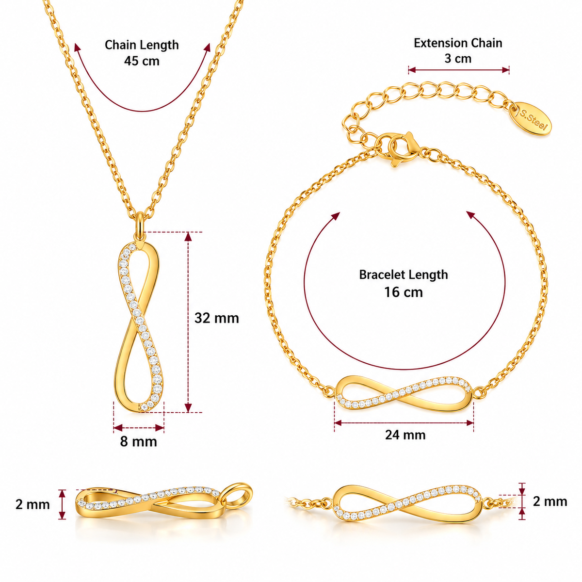 Infinity Pavé Link Necklace & Bracelet Set