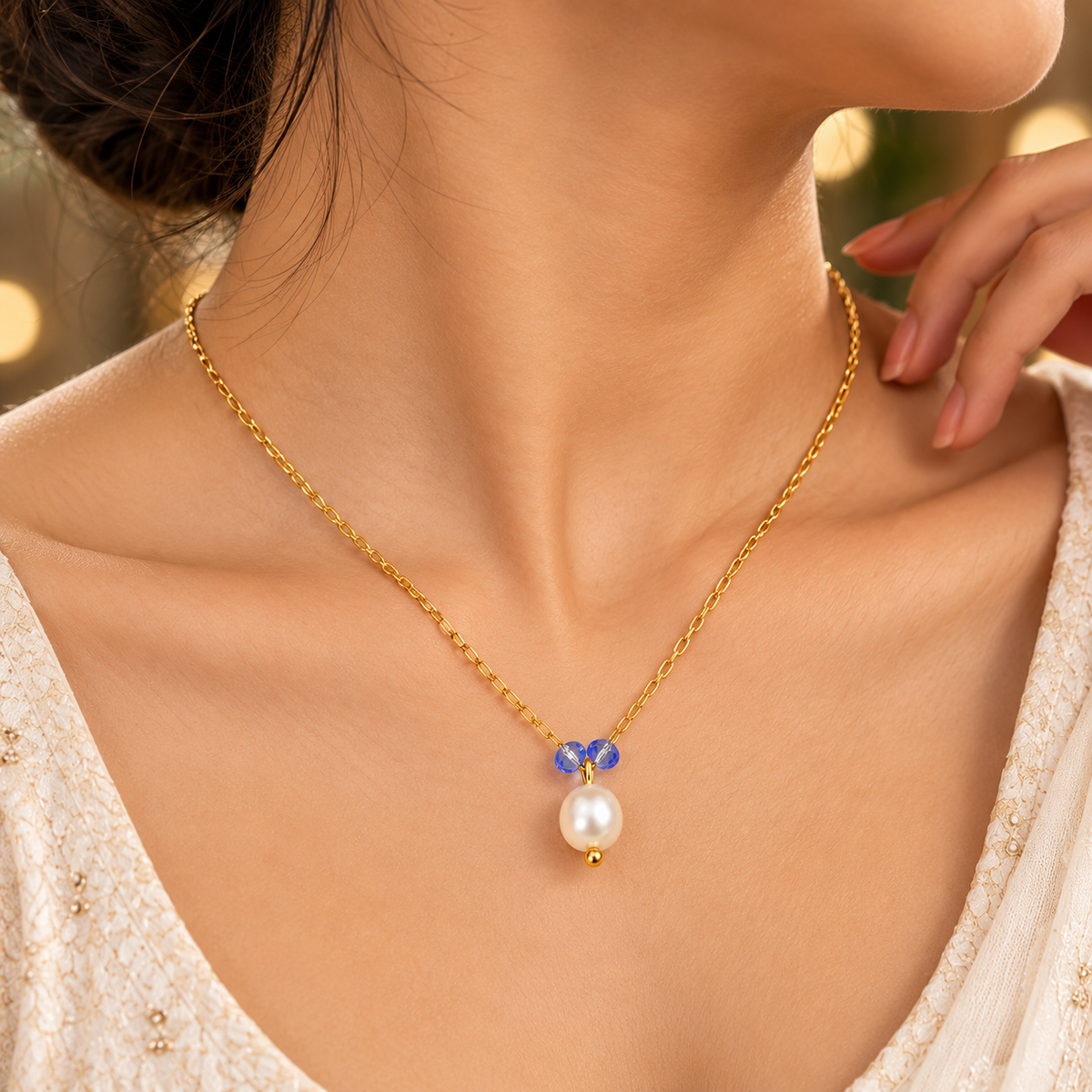 Azure Pearl Dewdrop Necklace