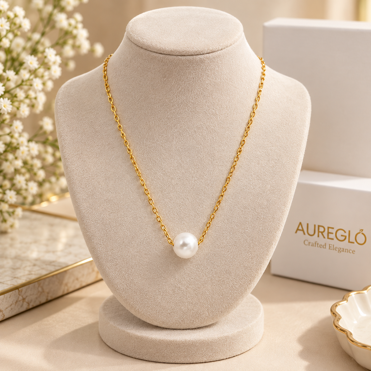 Celestine Solitaire Pearl Necklace