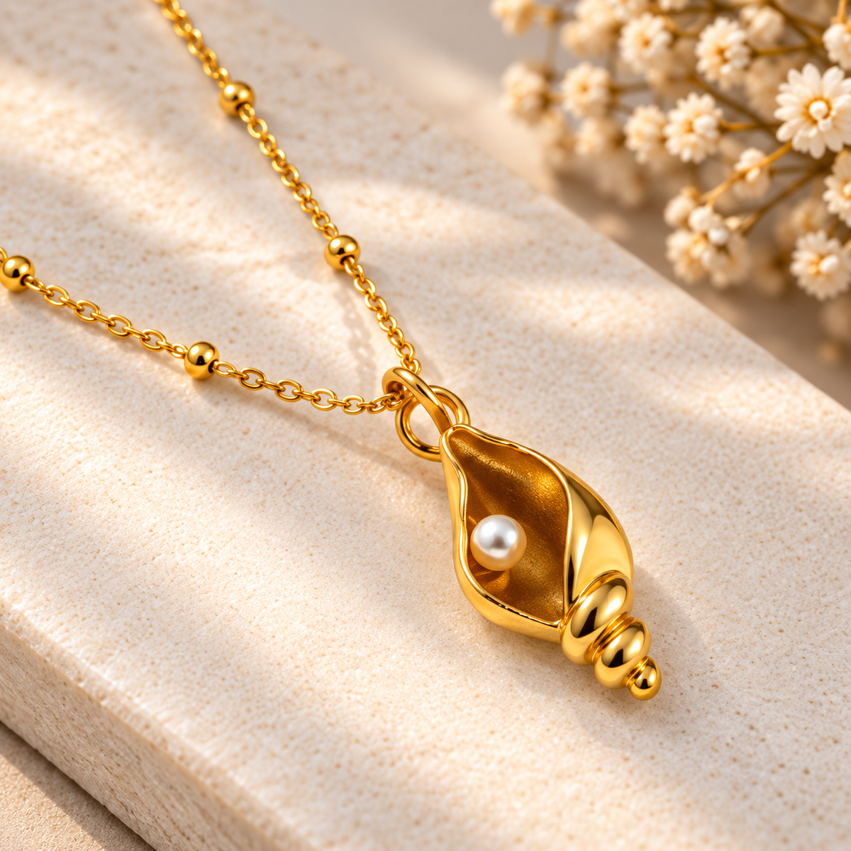 Sculpted Flame Shell Pendant