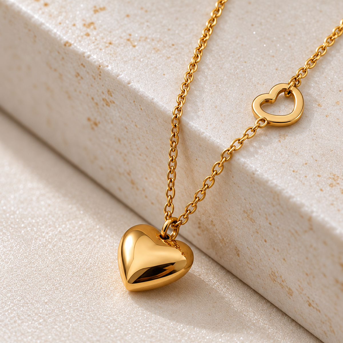 Gold Heart & Chain Charm Necklace