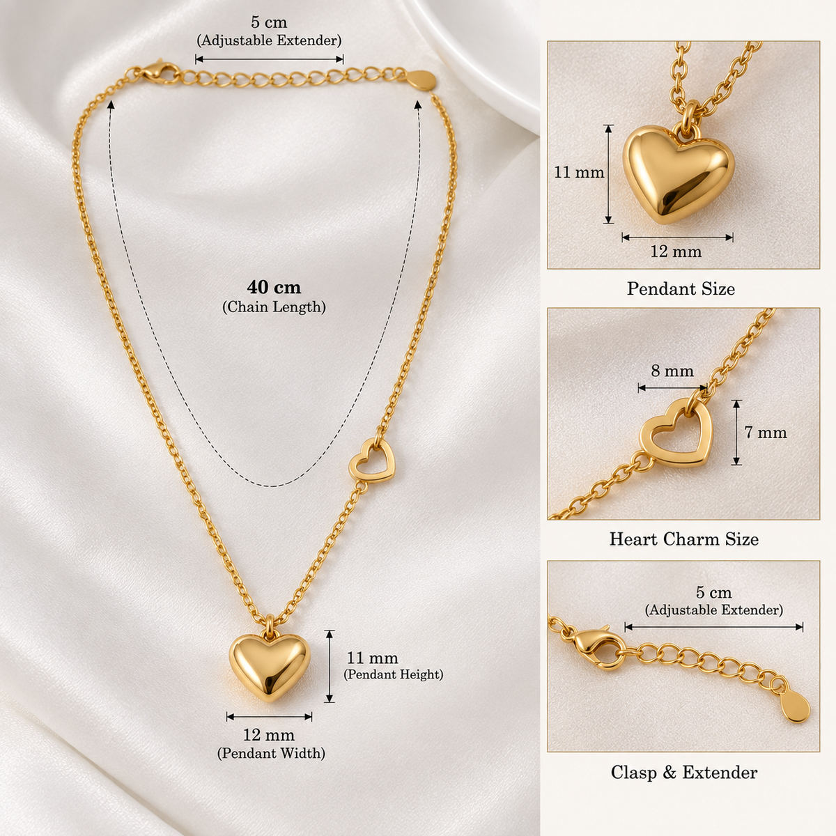 Gold Heart & Chain Charm Necklace