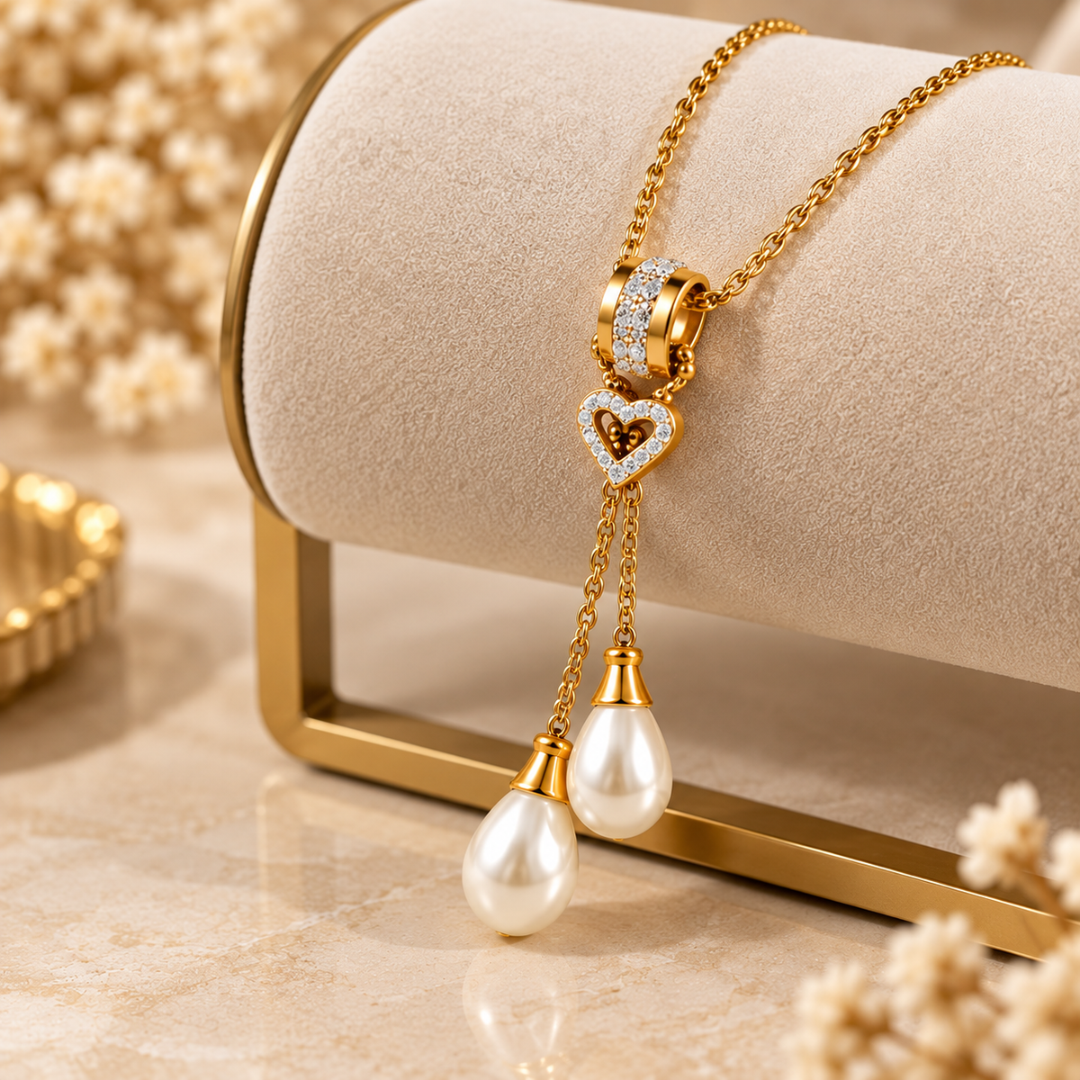 Duchesse Twin-Pearl Drop Necklace