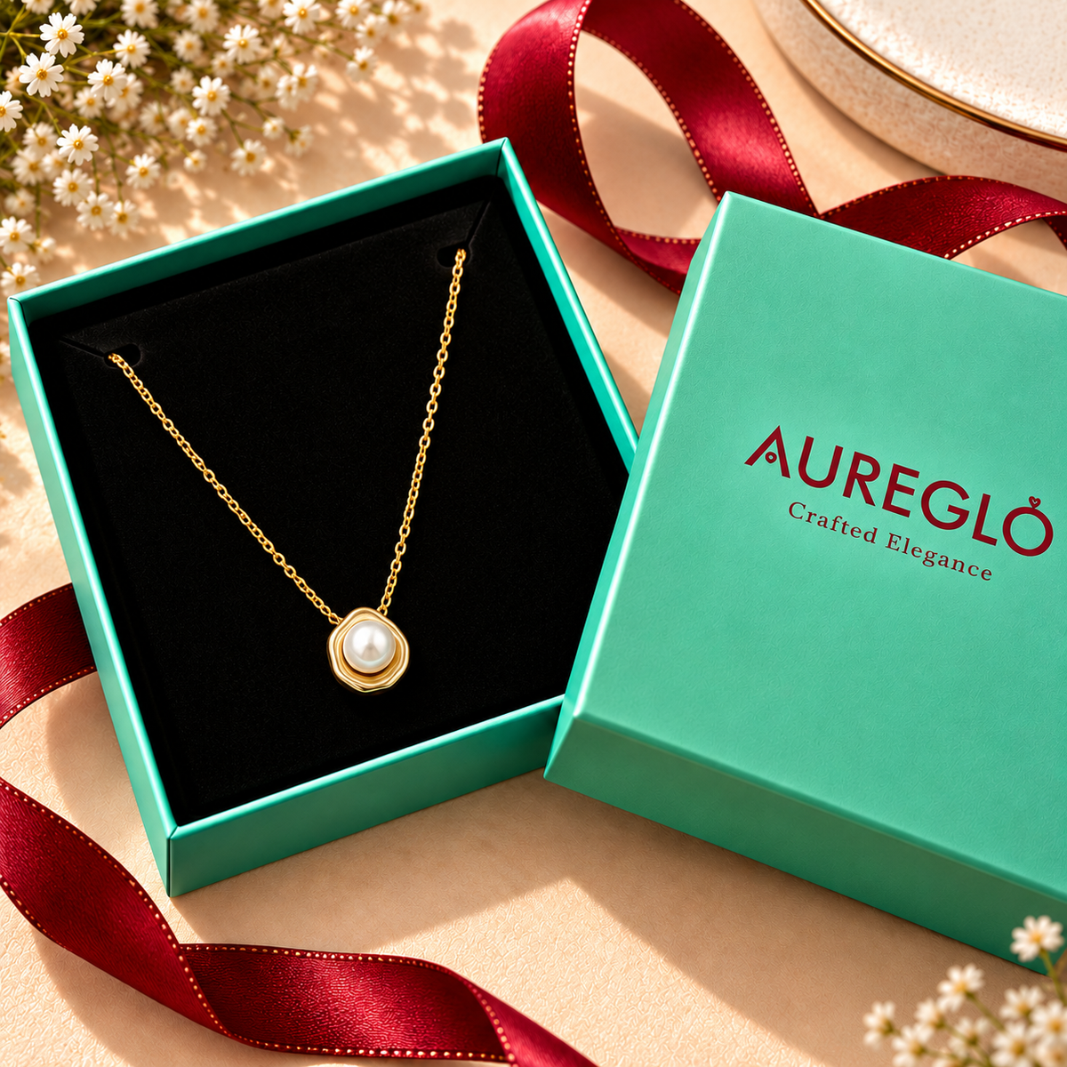 Gold Pearl Swirl Pendant Necklace