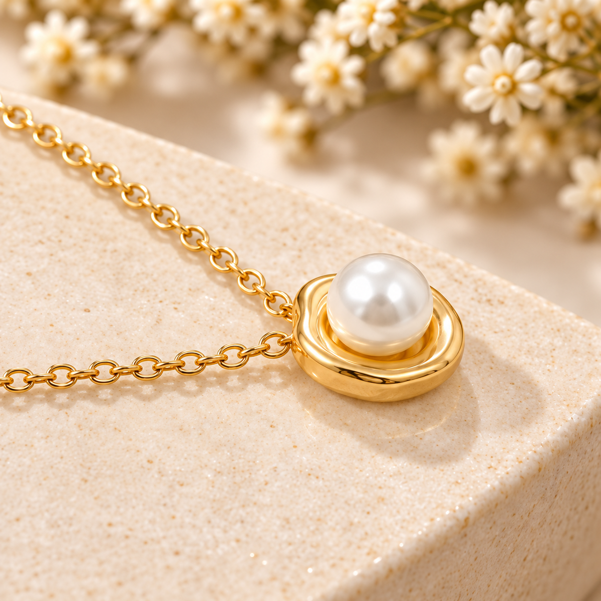 Gold Pearl Swirl Pendant Necklace