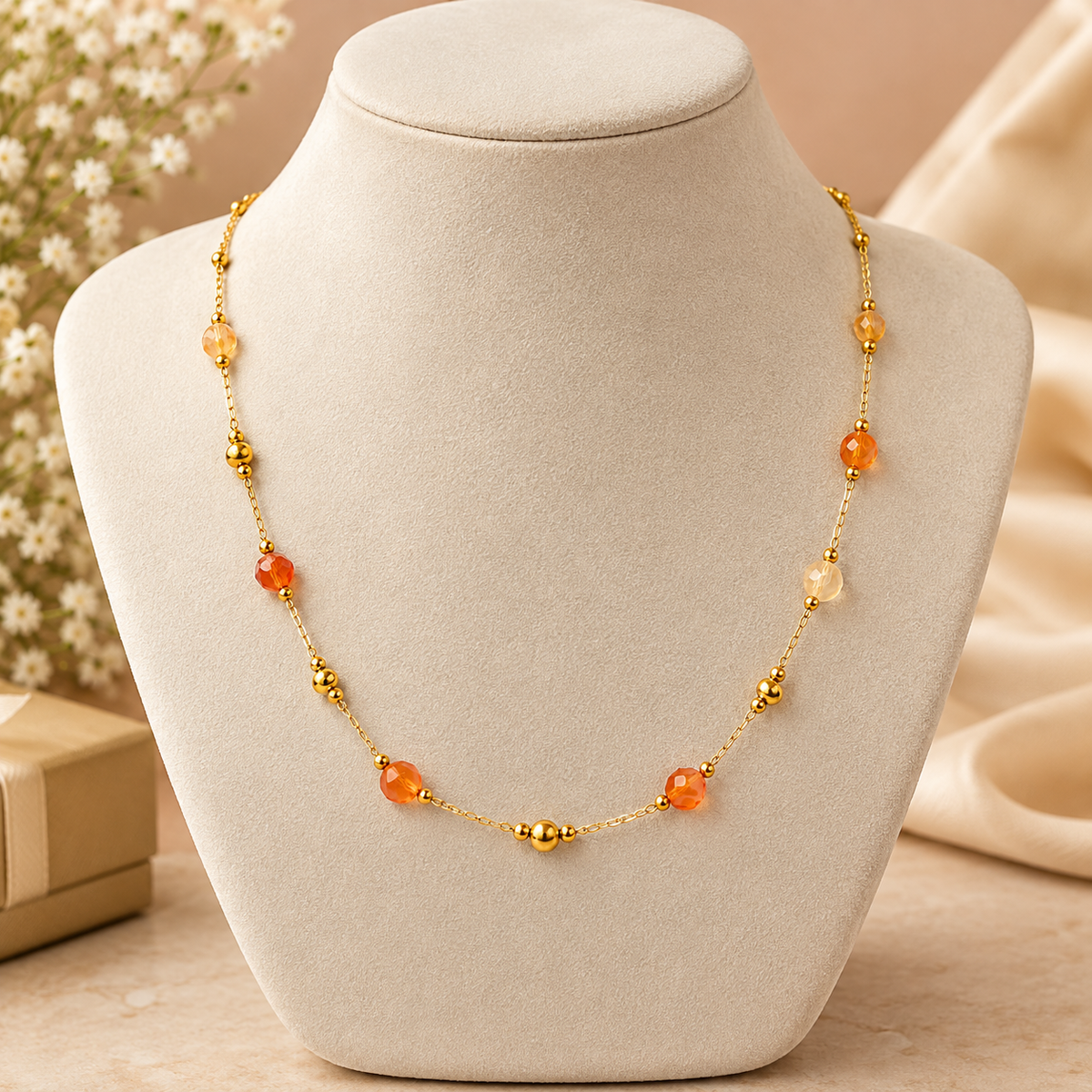 Amber Petal Station Necklace