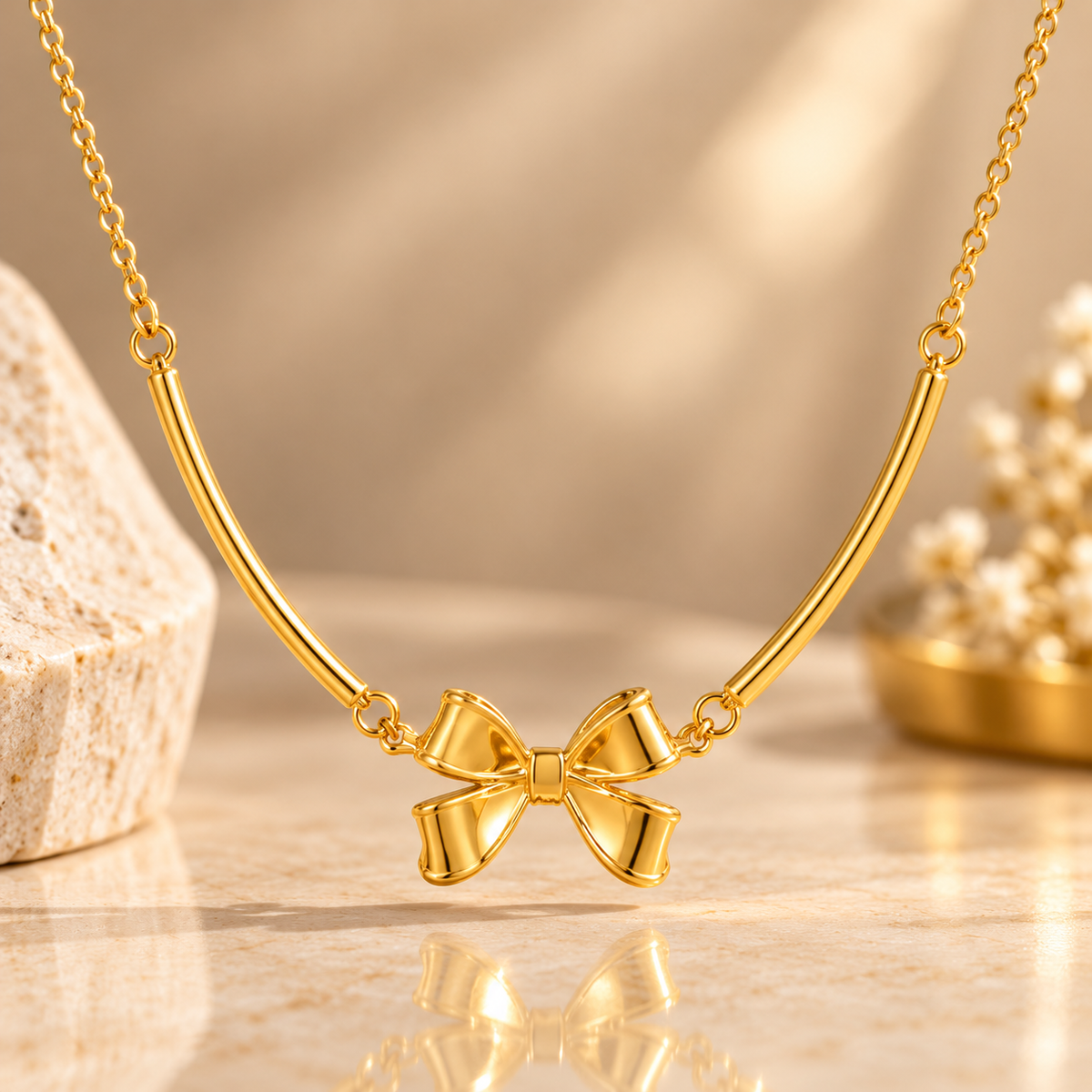Golden Bow Titanium Steel Necklace