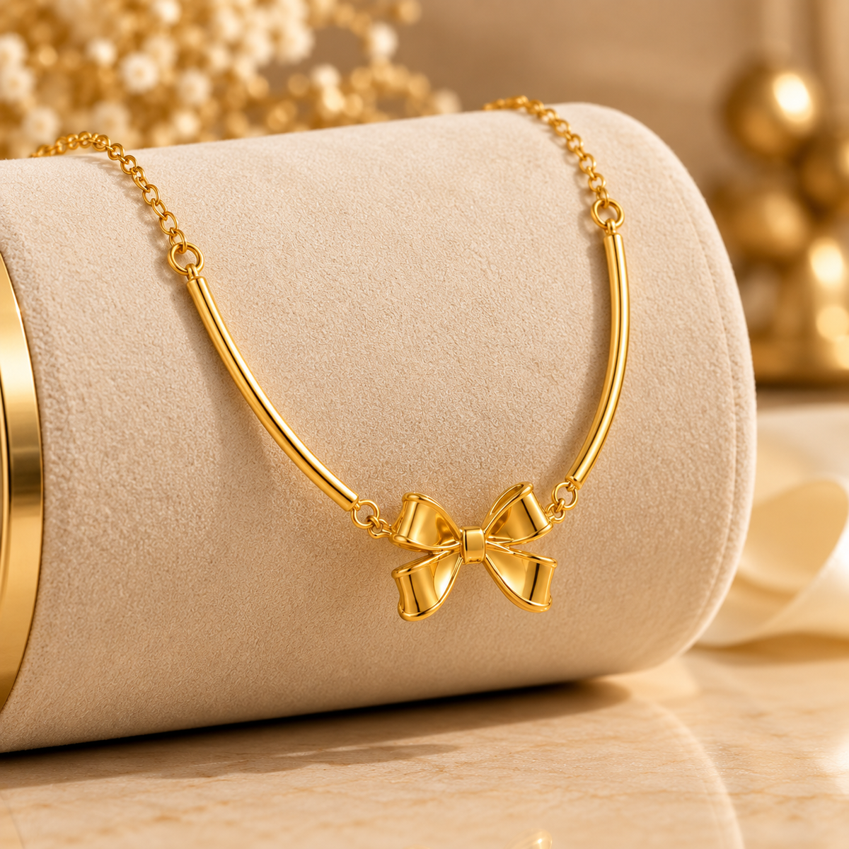 Golden Bow Titanium Steel Necklace
