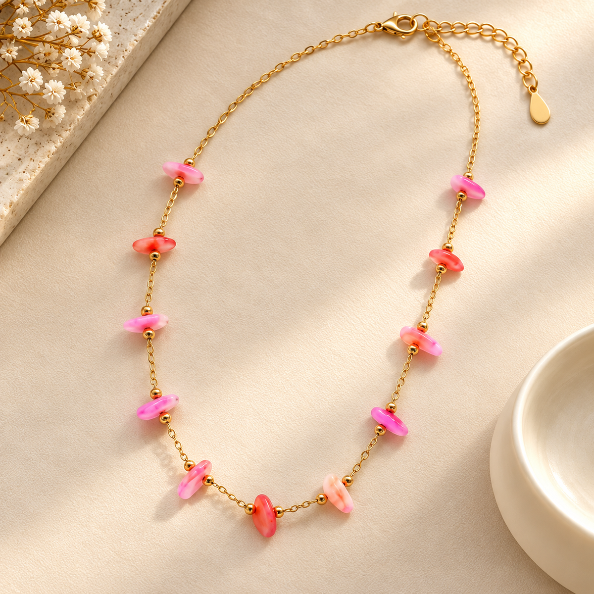 Pink Natural Stone Chip Necklace