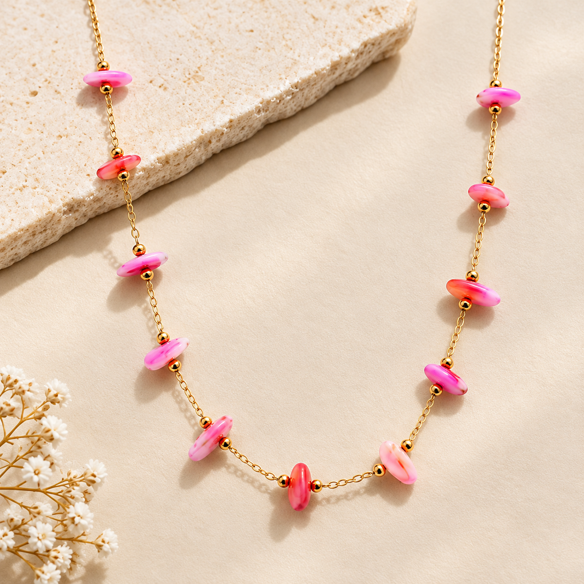 Pink Natural Stone Chip Necklace