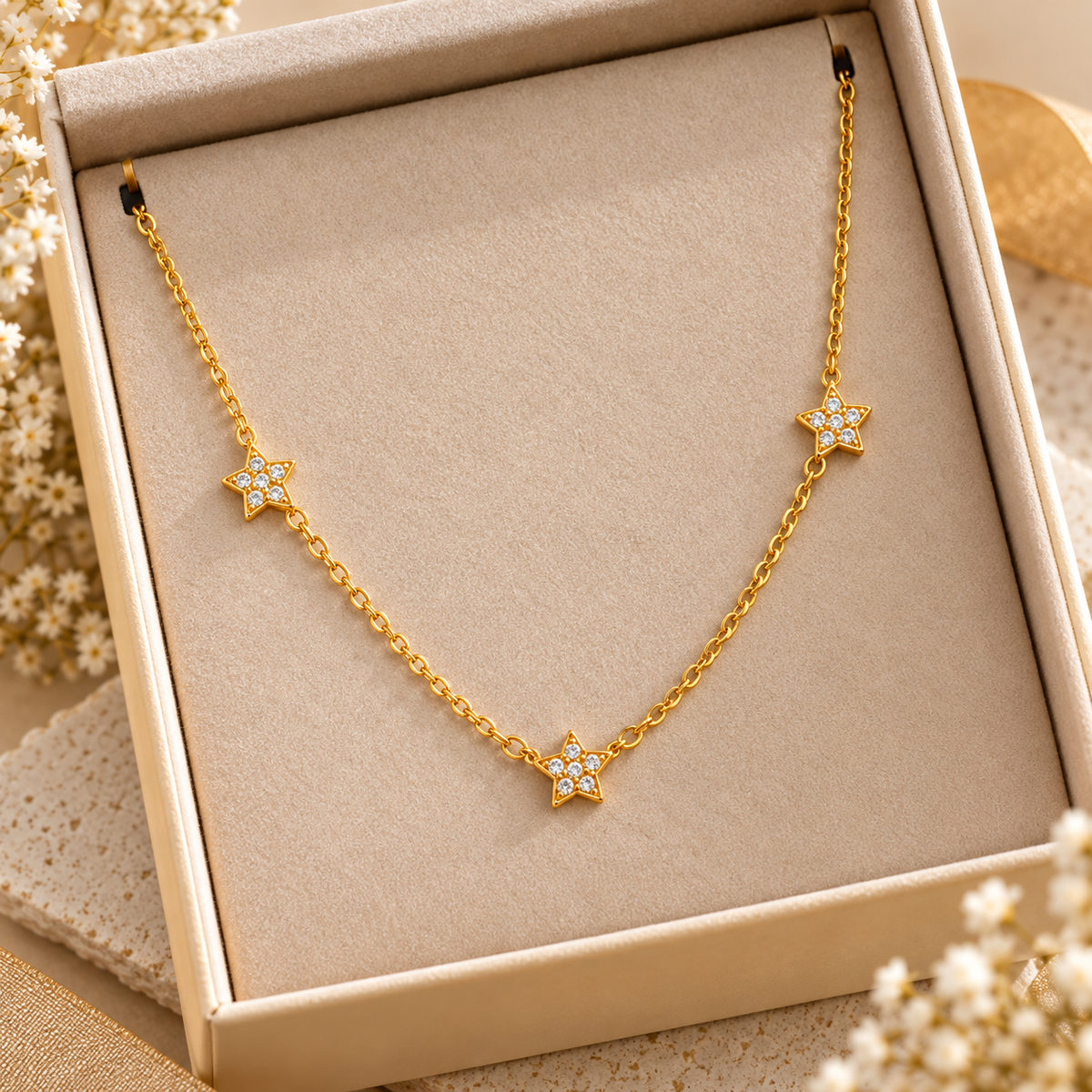 Triple Star Zircon Necklace