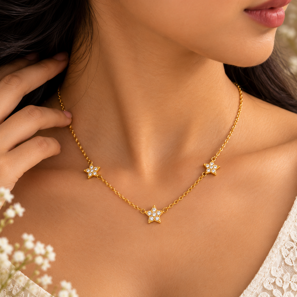 Triple Star Zircon Necklace