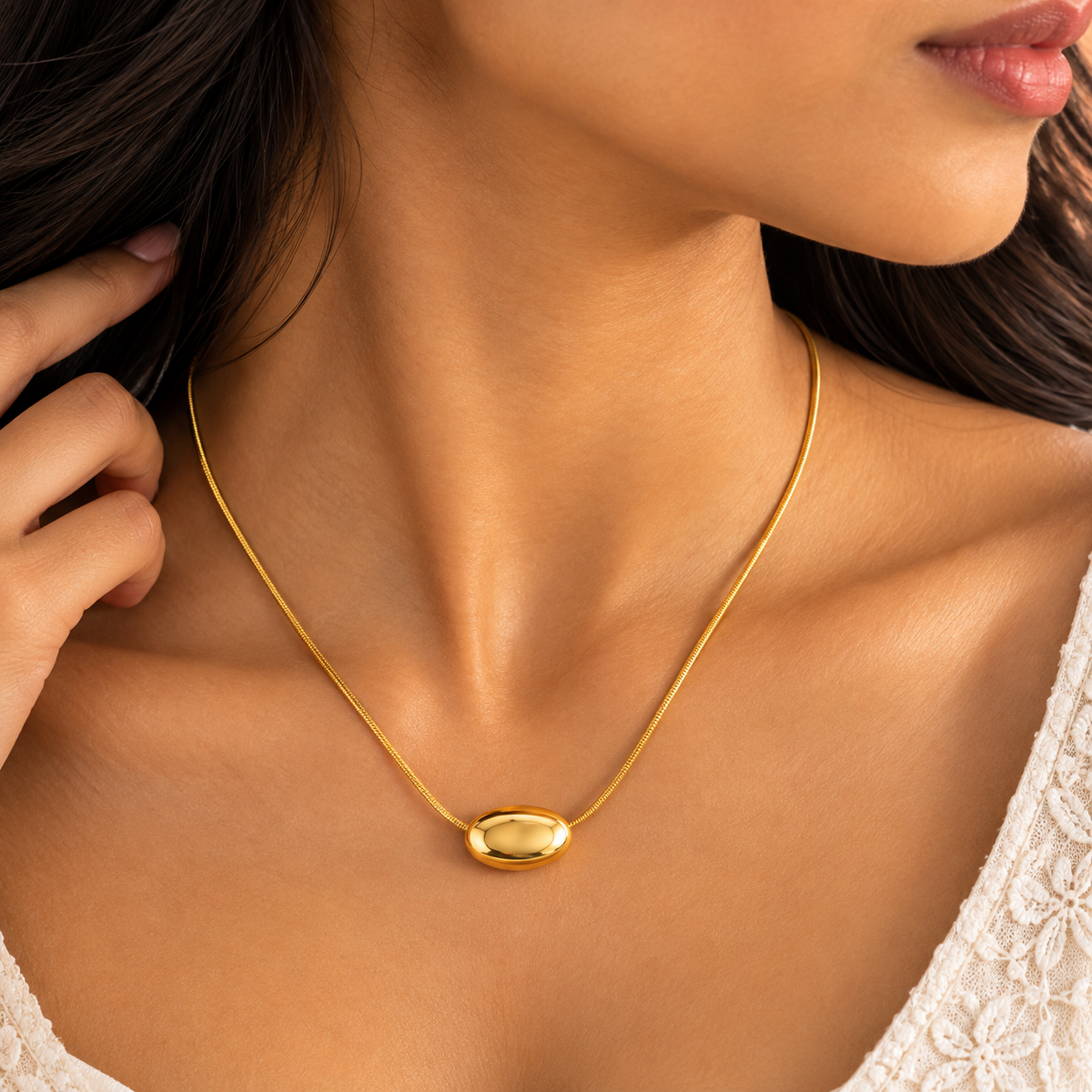 Polished Oval Statement Necklace