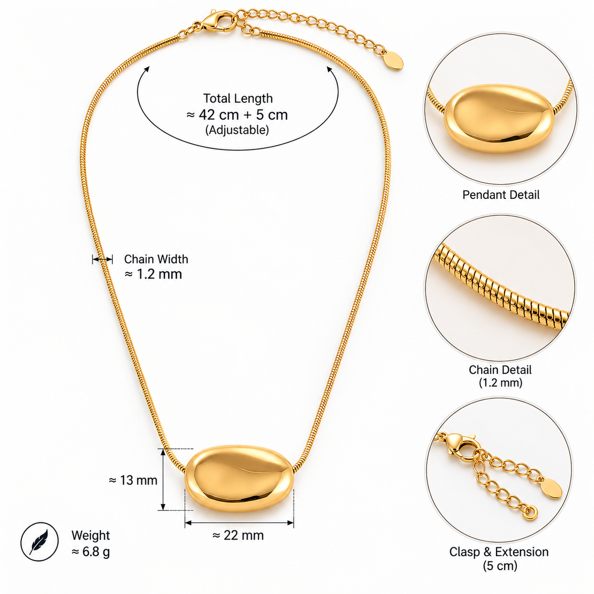 Polished Oval Statement Necklace