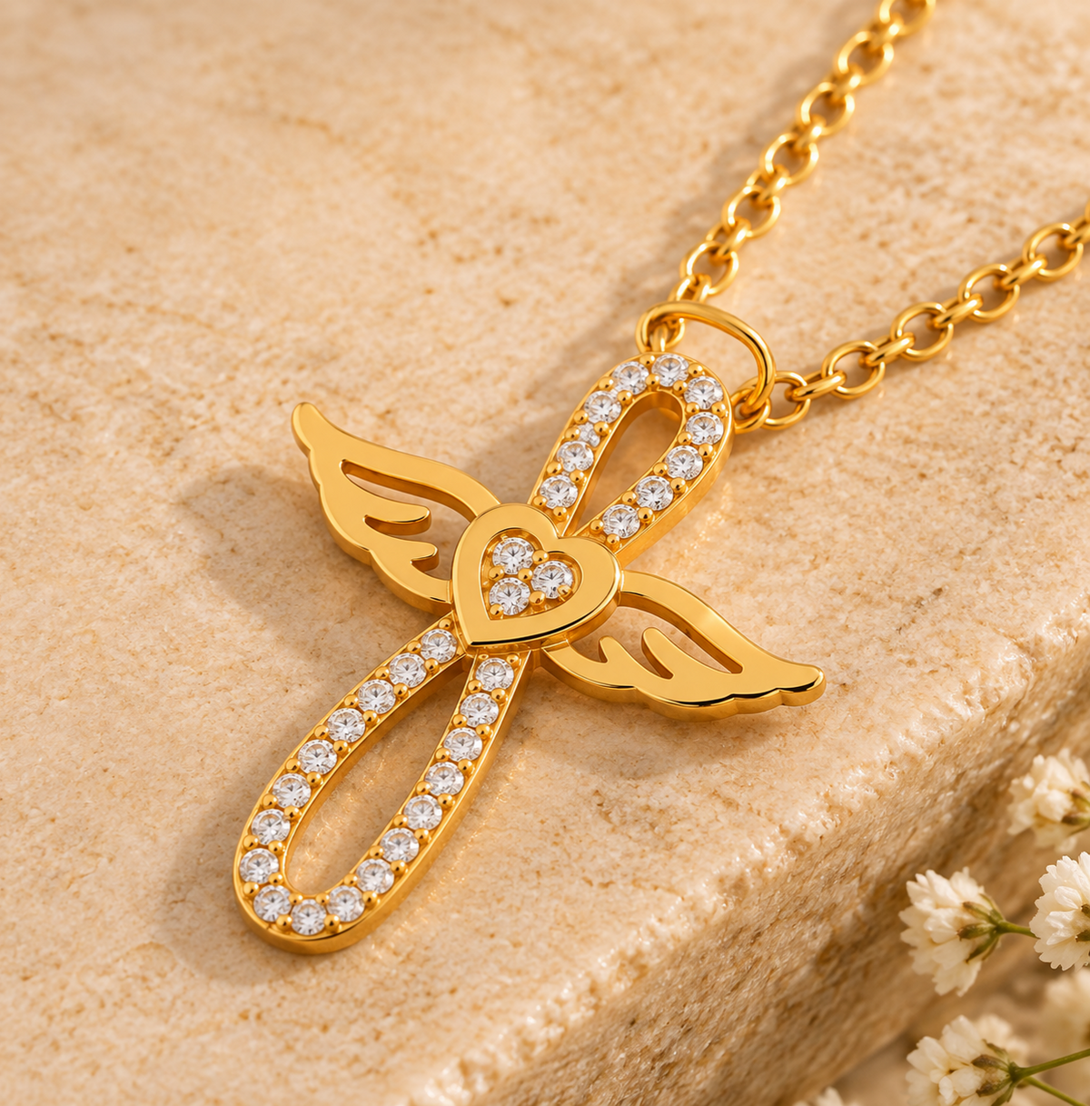 Winged Heart Zircon Necklace