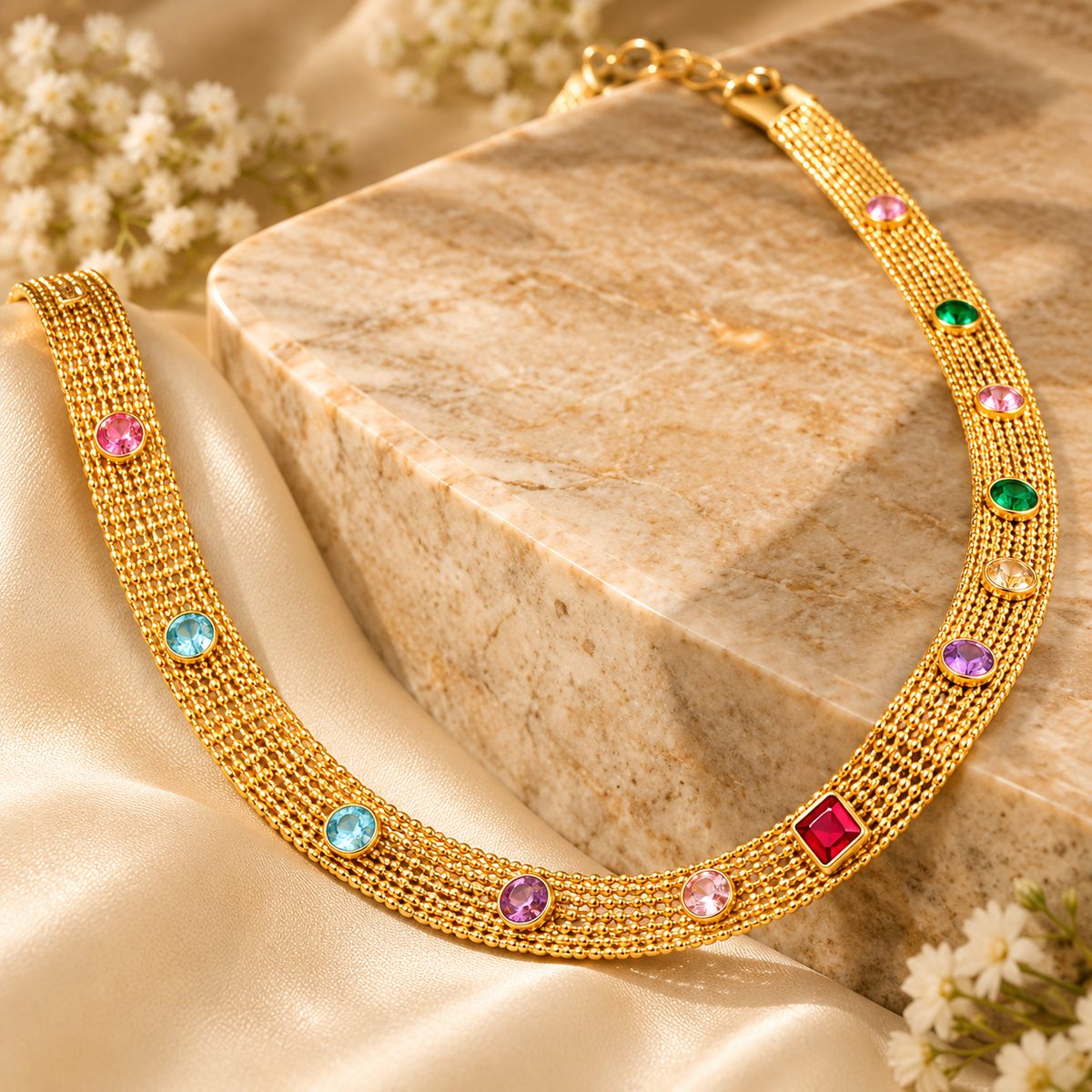 Rainbow Zircon Mesh Necklace