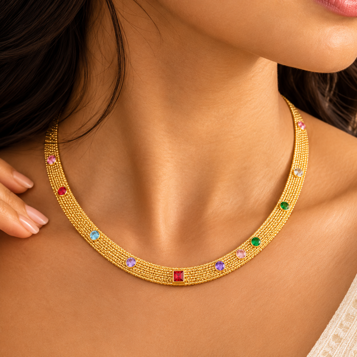 Rainbow Zircon Mesh Necklace