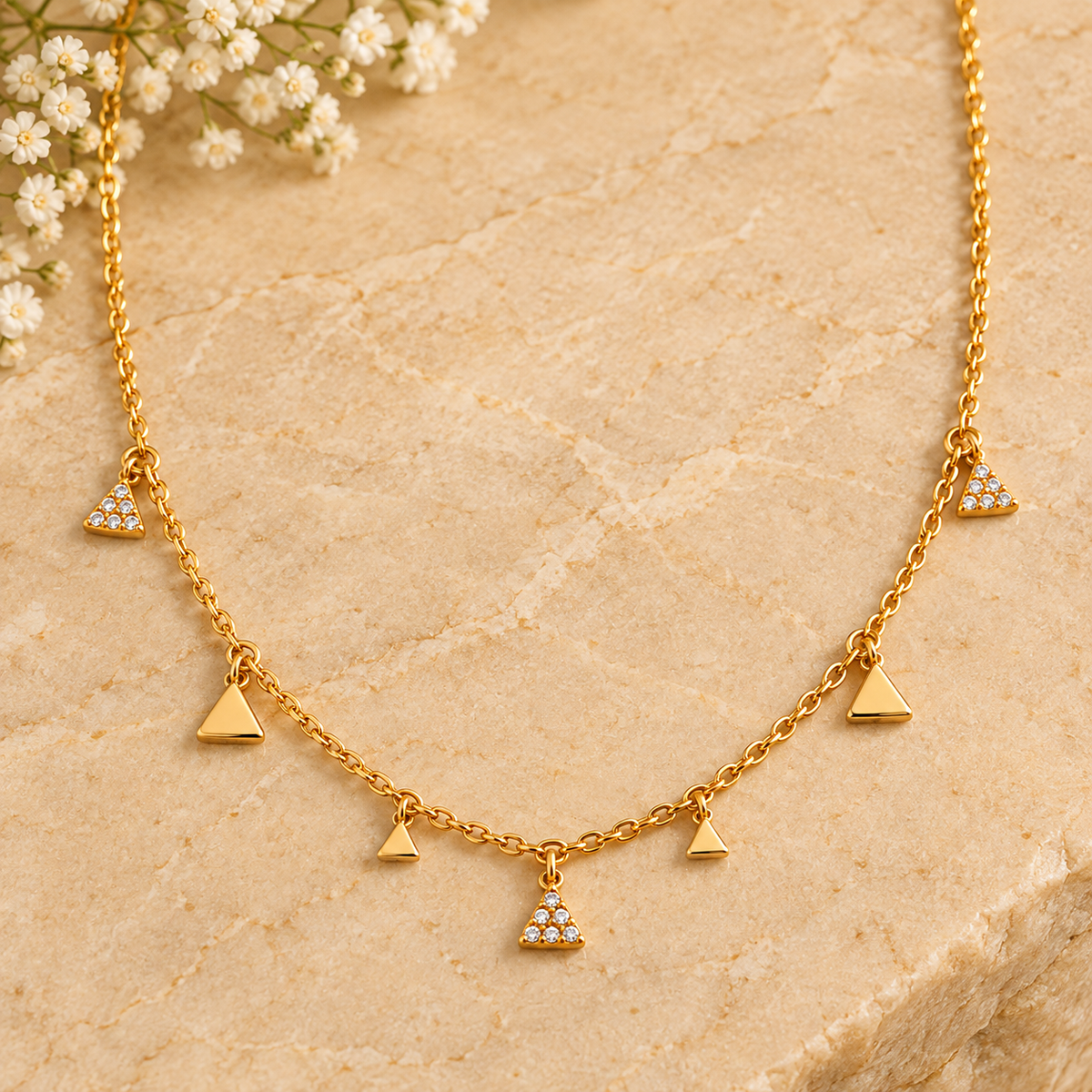 Zircon Triangle Charm Necklace