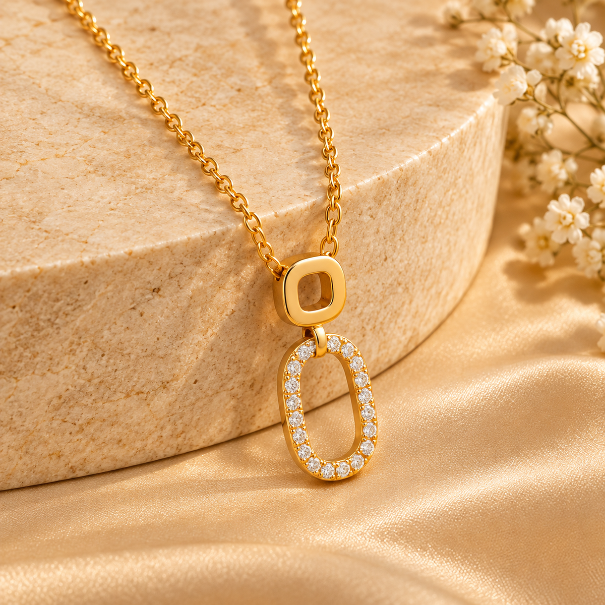 Double Oval Zircon Necklace