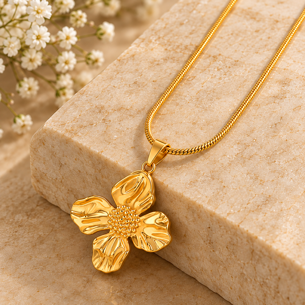 Golden Bloom Floral Pendant Necklace