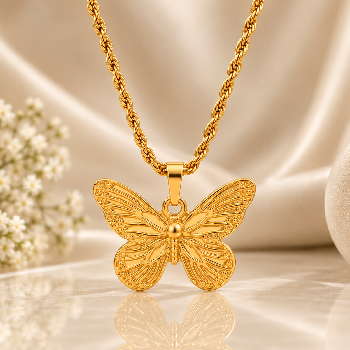Golden Butterfly Pendant Necklace