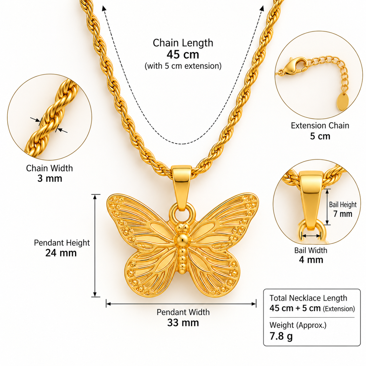 Golden Butterfly Pendant Necklace