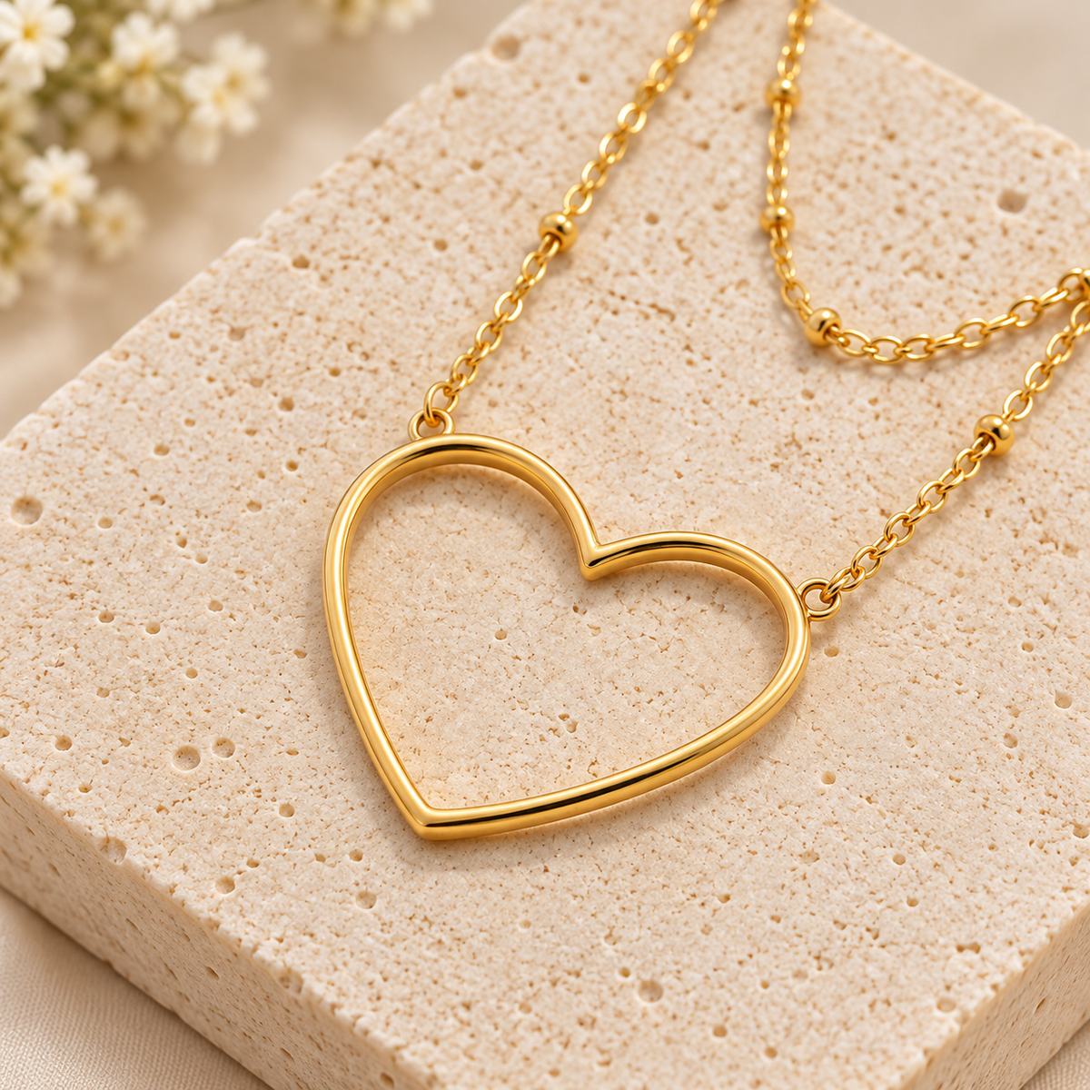 Gold Open Heart Outline Necklace