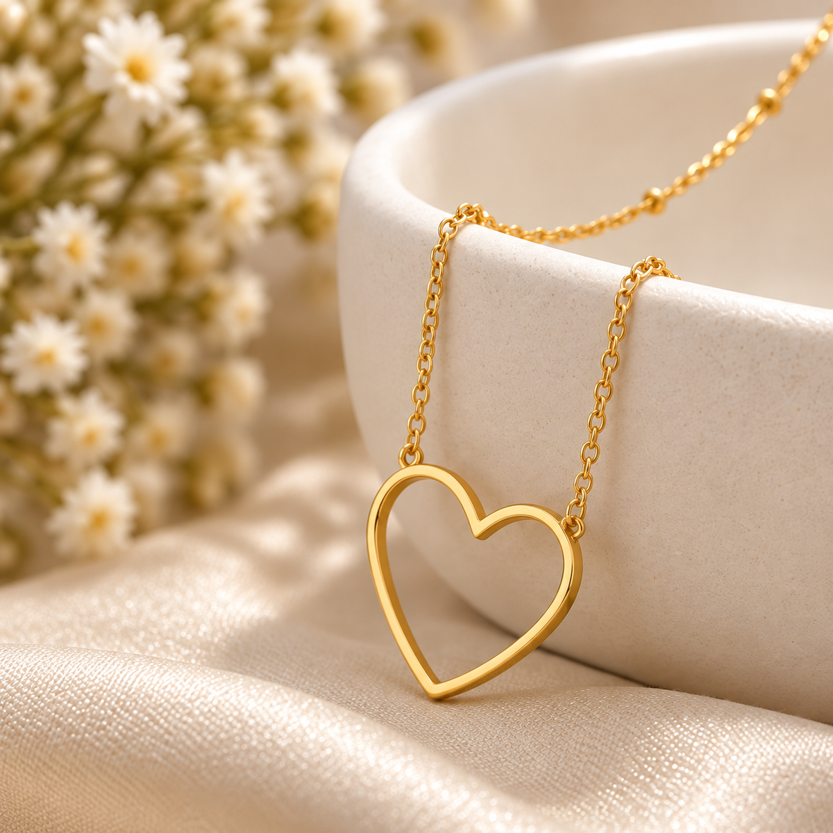 Gold Open Heart Outline Necklace