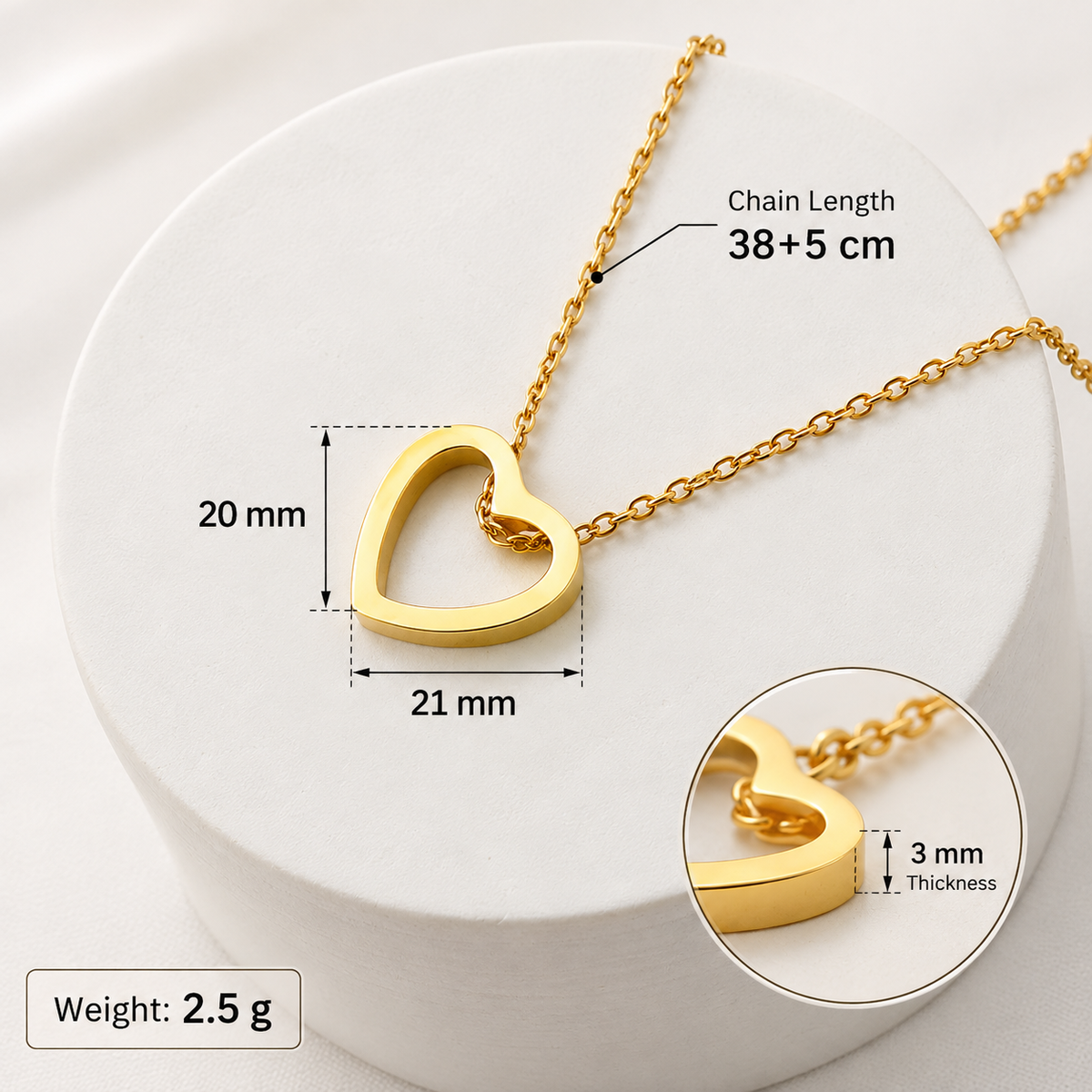 Gold Open Heart Pendant Necklace