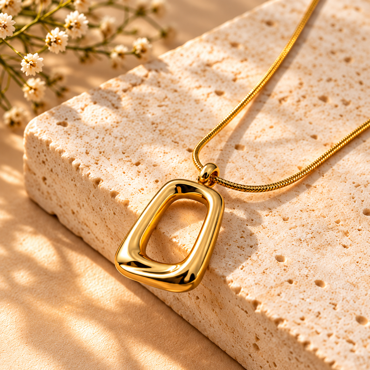 Gold Cutout Rectangle Pendant Necklace