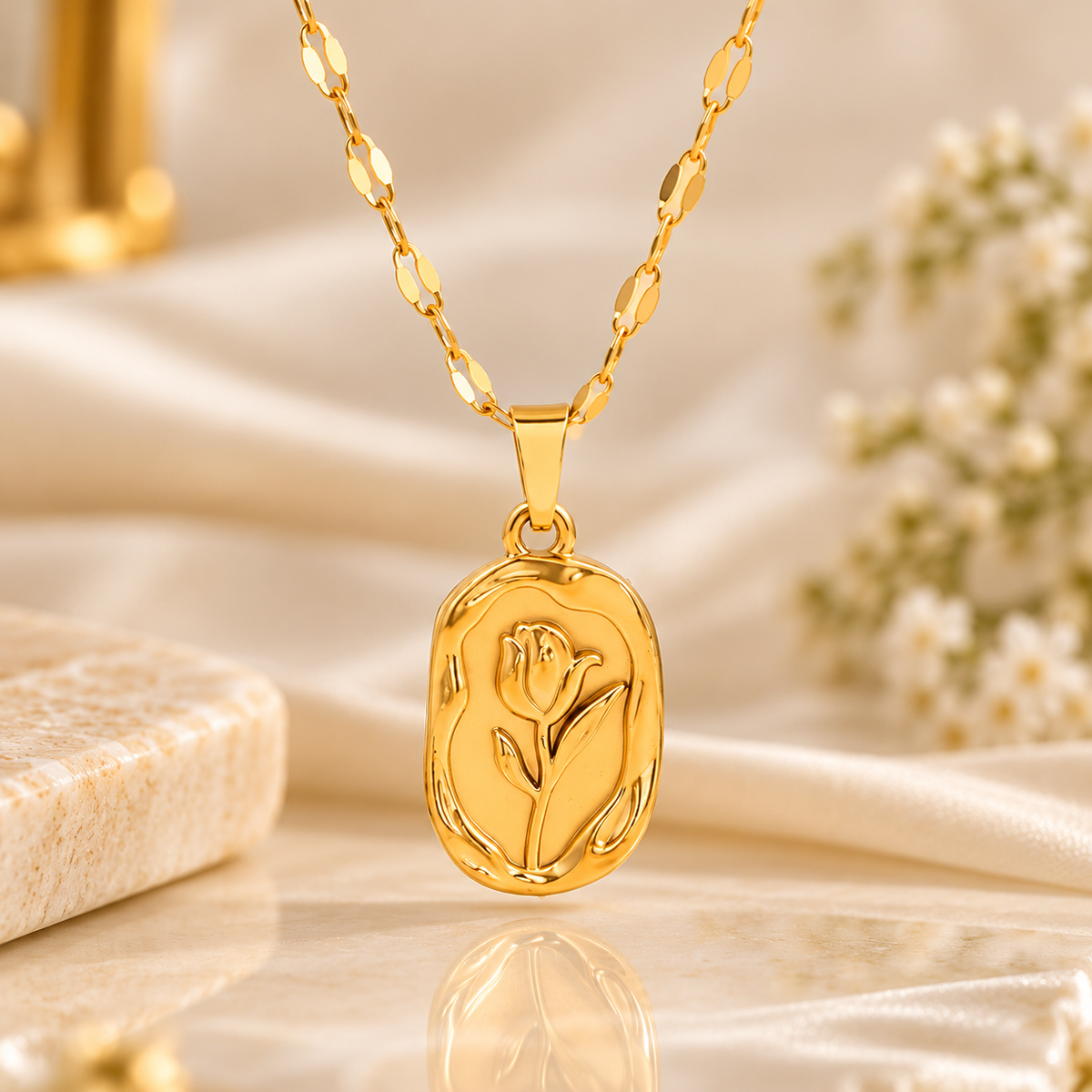 Golden Rose Medallion Necklace