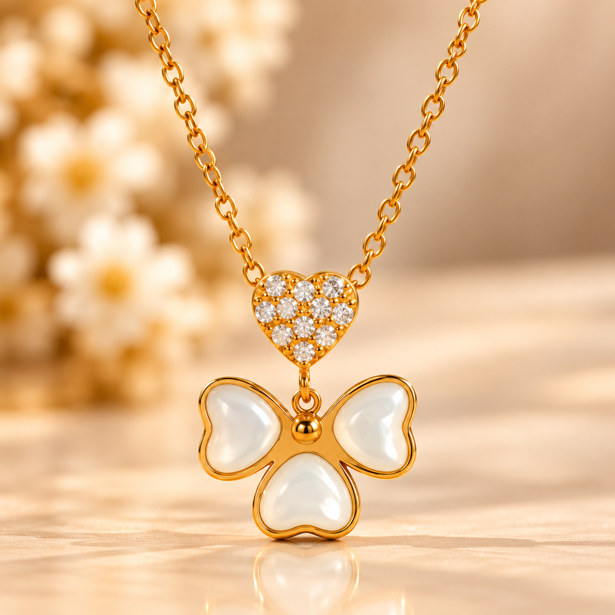 Pearl Butterfly Heart Necklace