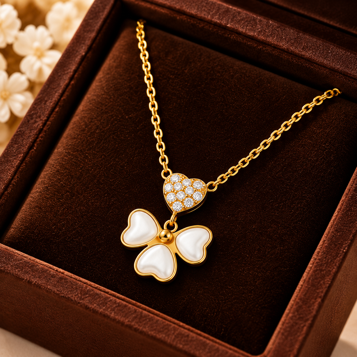 Pearl Butterfly Heart Necklace