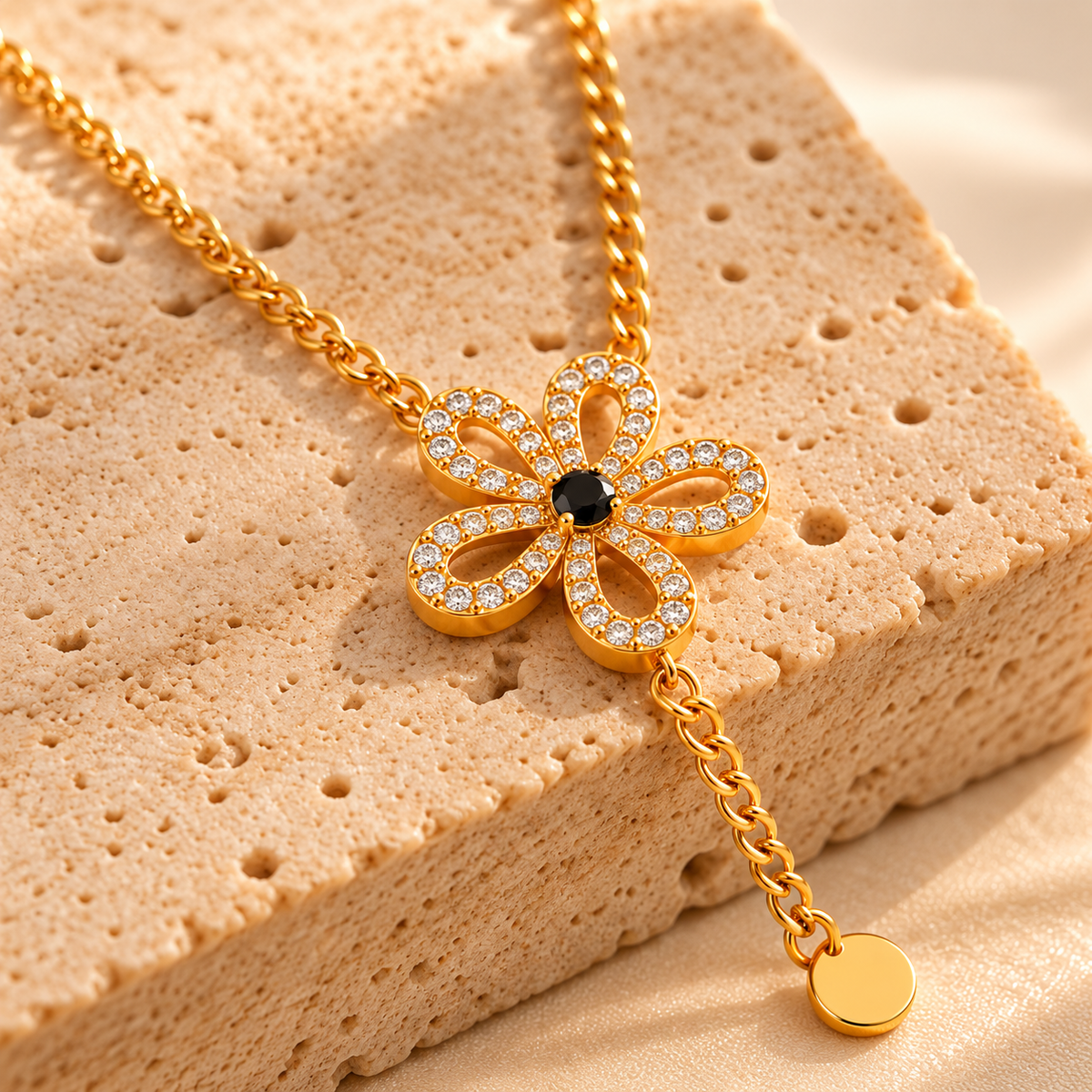 Crystal Flower Y-Drop Necklace