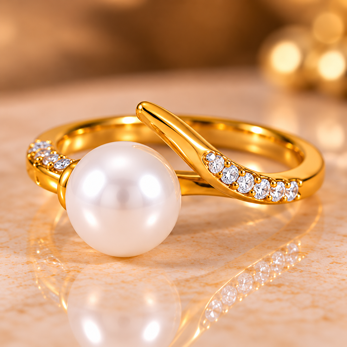 Luna Pearl Curve Ring