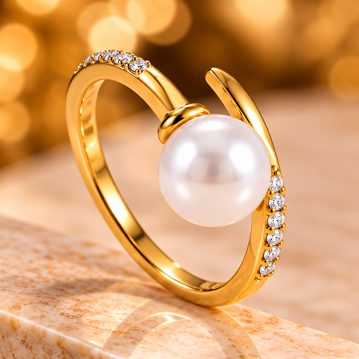 Luna Pearl Curve Ring