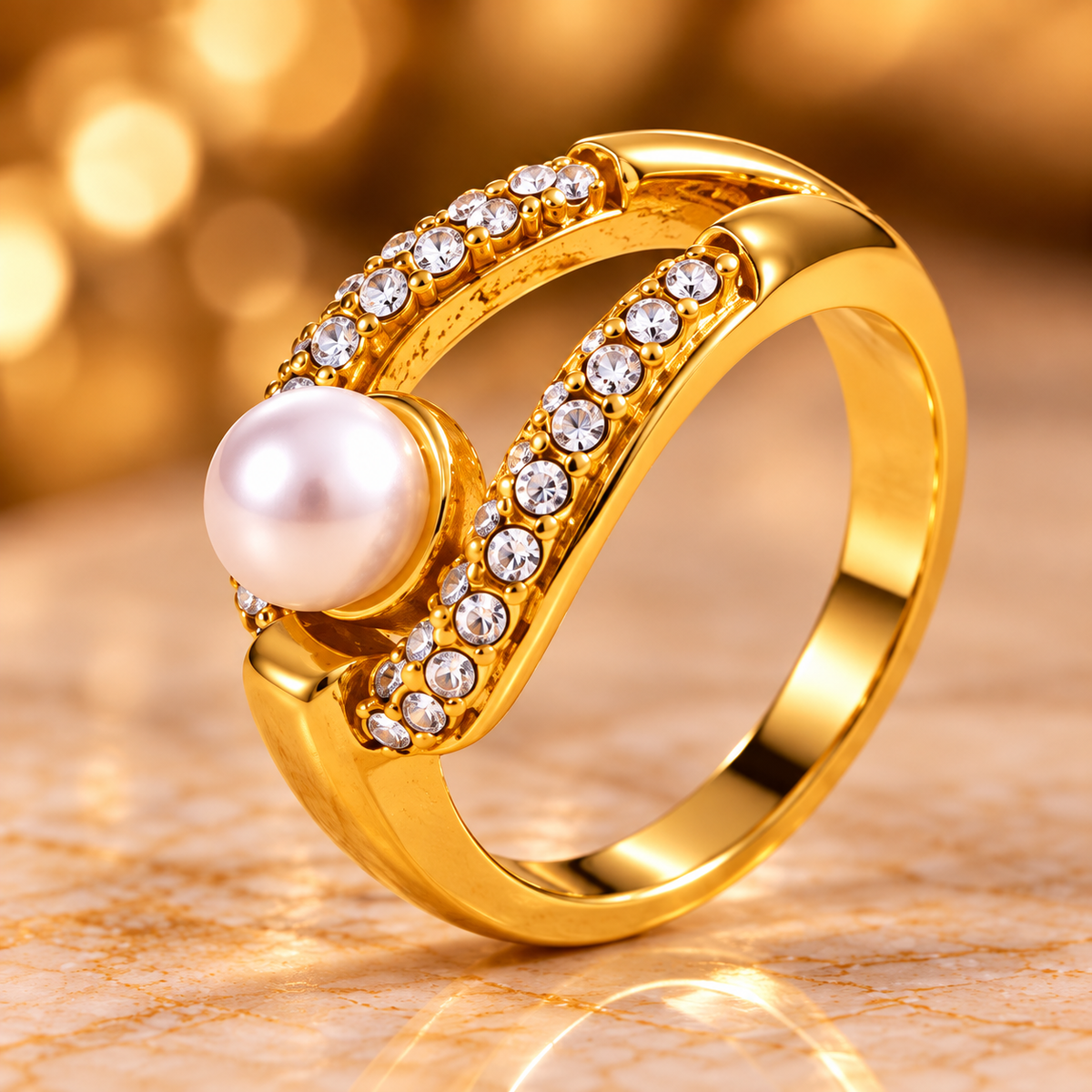Seraphina Pearl Wave Ring