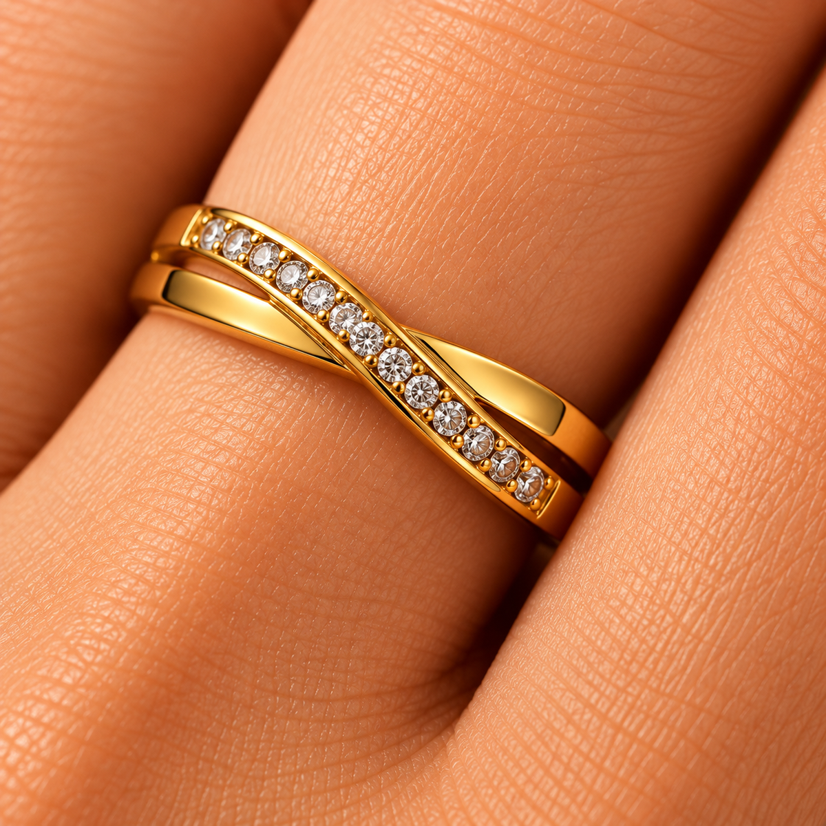 Lustre Crossing Zircon Ring