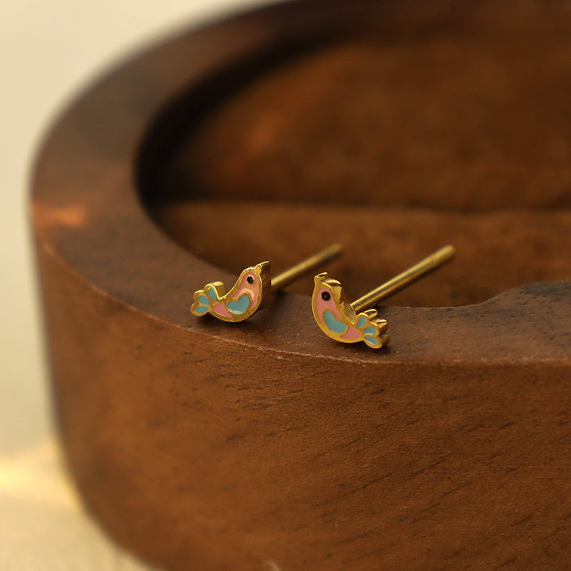 Piccolo Enamel Bird Studs