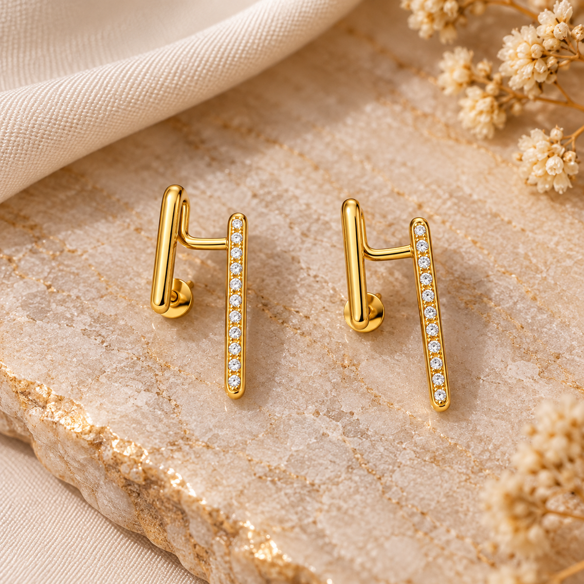 Crystal Double-Bar Ear Cuff Earrings