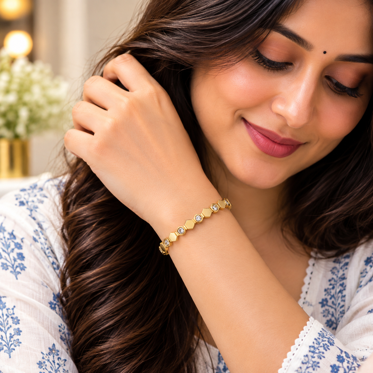 Hexagon Crystal Bangle