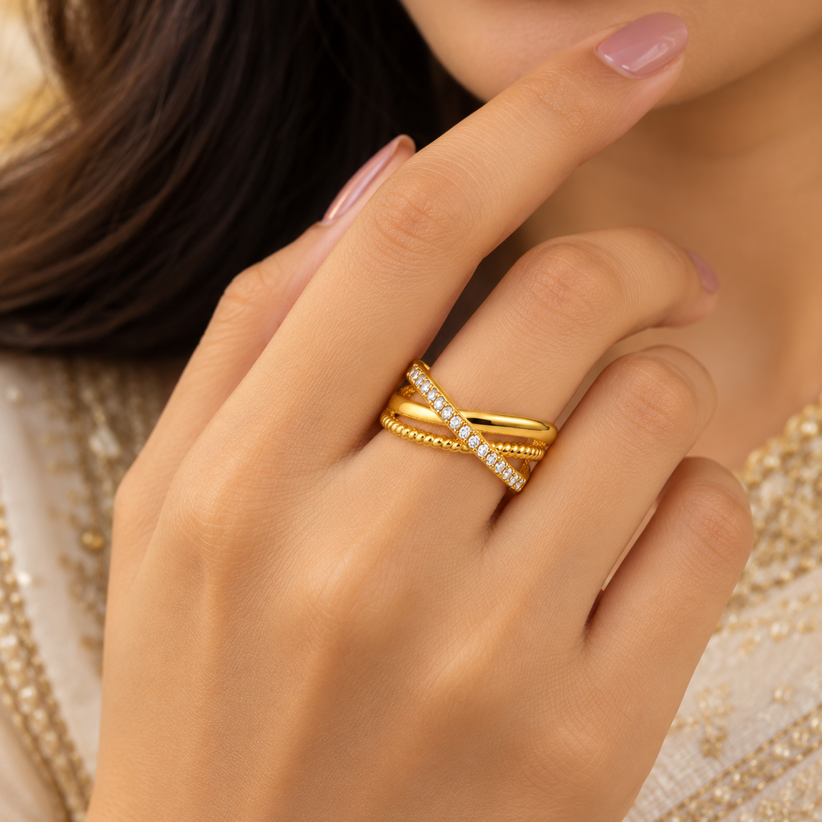 Rope-Texture Crisscross Open Ring