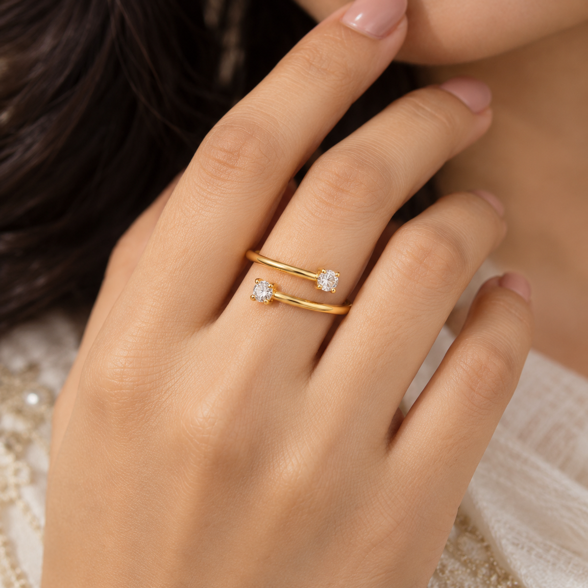 Twin Solitaire Bypass Ring