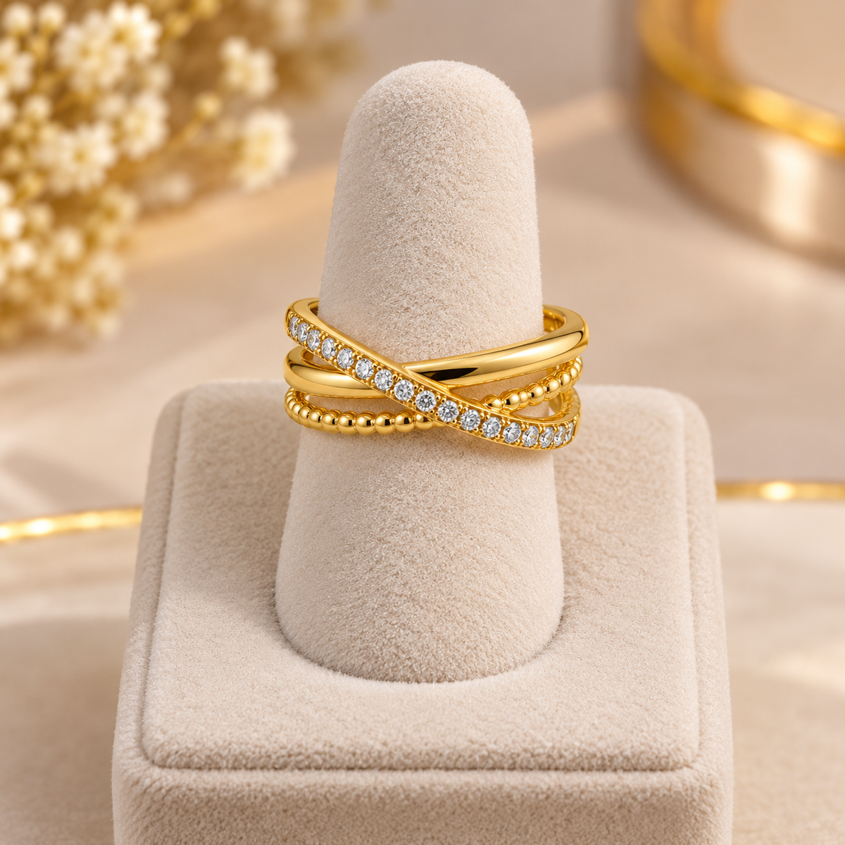 Rope-Texture Crisscross Open Ring