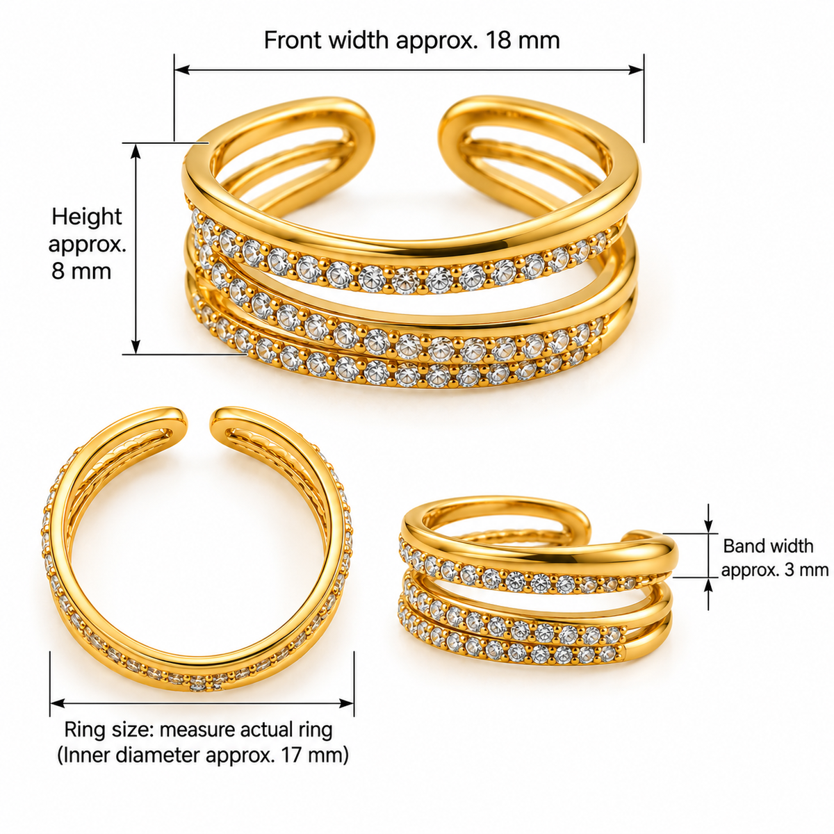 Triple Line Pavé Open Ring