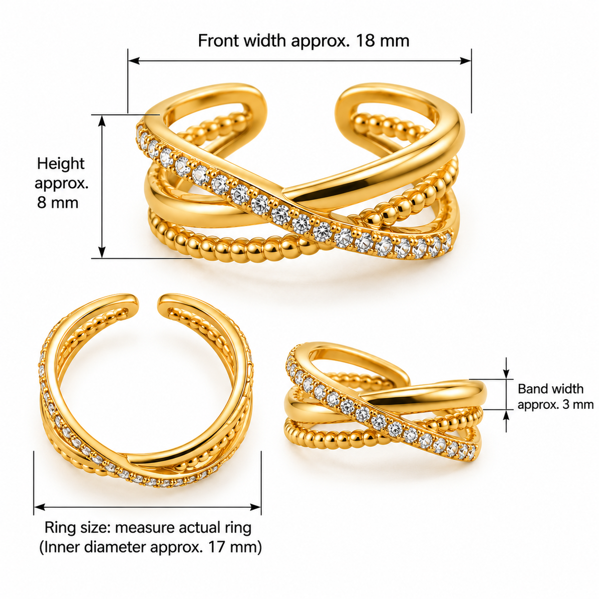 Rope-Texture Crisscross Open Ring