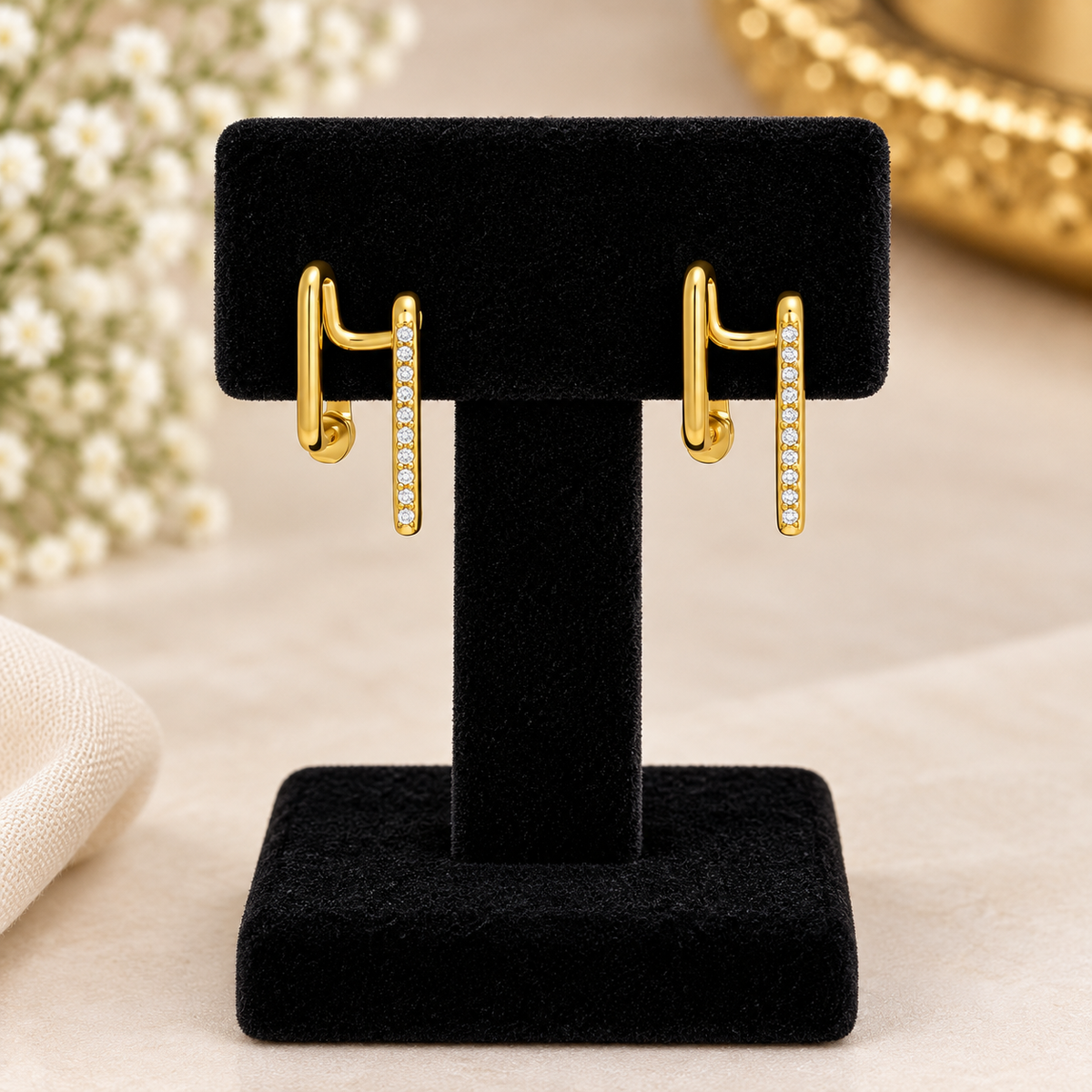 Crystal Double-Bar Ear Cuff Earrings